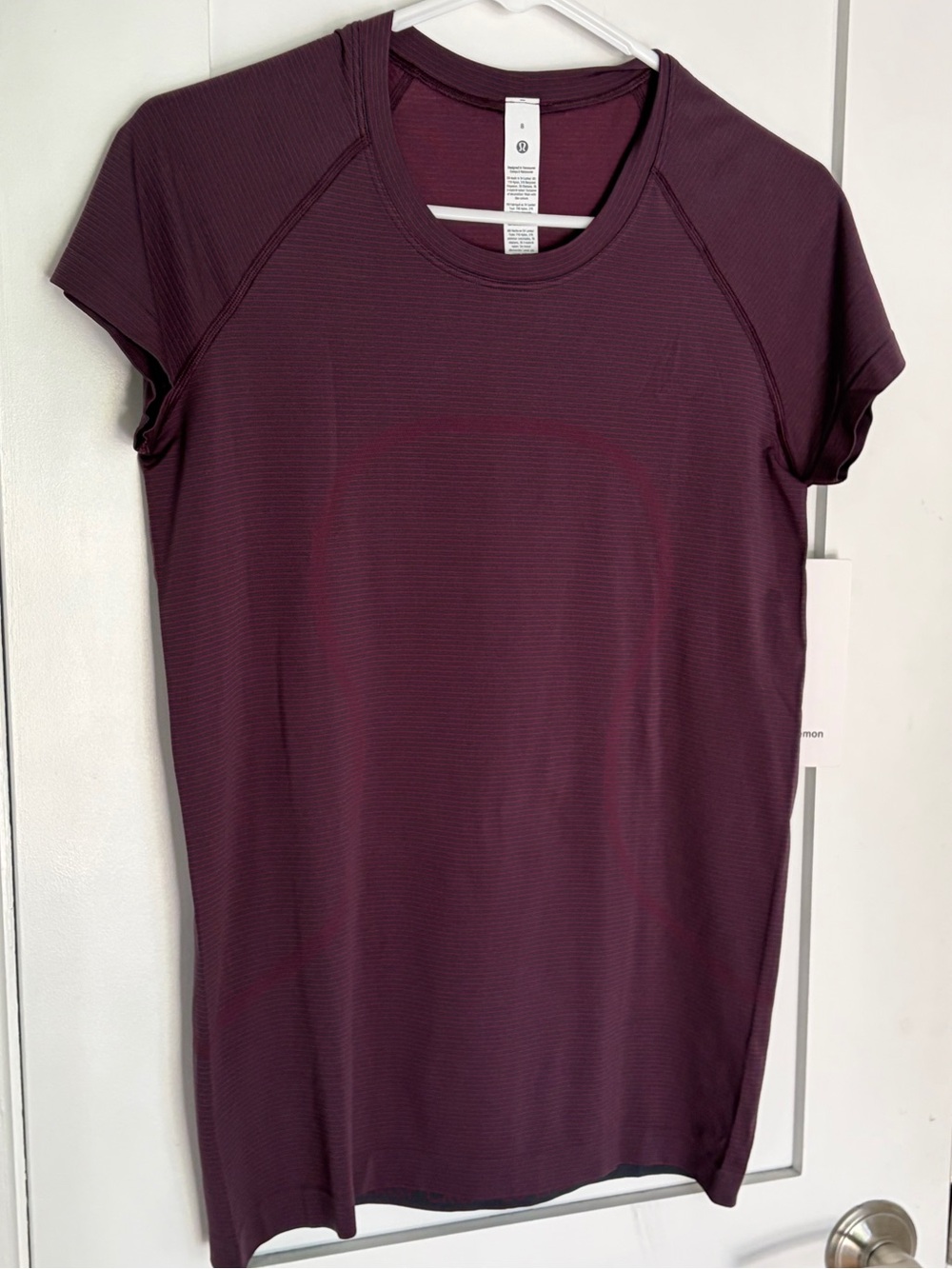 7. Size 8 LULULEMON Burgundy + Grey Striped Swiftly Tee NEW